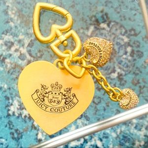 ✨Juicy Couture✨ Gold Brass Heart Purse Key Fob Charm W/Rhinestones